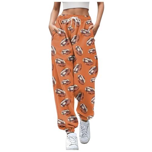 Pantalones de chándal para mujer, holgados, pantalones de playa, pantalones de verano, tela con cordón, pantalones deportivos, naranja, L