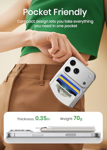 Image of Magnetic Wallet White Vegan Leather Upgraded for MagSafe Wallet, 5 Card-Holder, for iPhone, with Adjustable Stand, for iPhone 16 /15 /14 /13 /12 Series, Not for Mini, Ultra-Slim