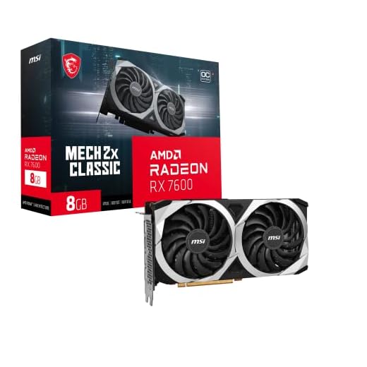 MSI Gaming Radeon RX 7600 128-bit 8GB GDDR6 DP/HDMI Dual Torx 3.0 Fans FreeSync DirectX 12 VR Ready OC Grafikkarte (RX 7600 MECH 2X Classic 8G OC)