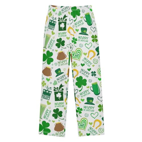 Happy St Patrick's Day Shamrock Love Boys Long Pants Soft Trousers Elastic Waist Kids Lounge Bottoms with Pockets S-XL