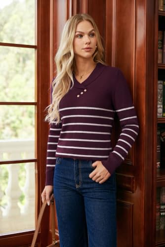 Image of GRACE KARIN Women Fall Long Sleeve V Neck Collar Knit Pullover Sweaters