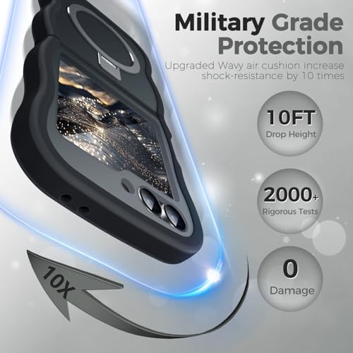 Image of Cute Wavy Magnetic Stand Case for Galaxy Z Flip 6 /5 Fit for MagSafe, Black