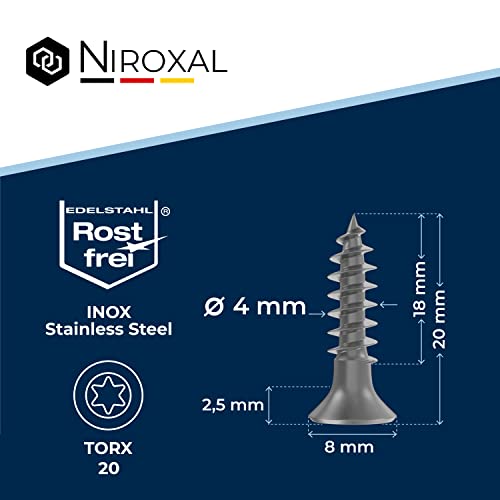 NietFullThings Stainless Steel V2A Rustproof Torx Wood Screws 4 x 20, 200 Pieces, 4 mm Thick, 20 mm Long, Chipboard Screws for Wood - Image 2