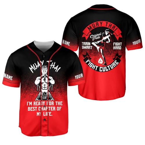 Personalized Muay Thai Baseball Jersey Shirt for Men, Muay Thai Jersey, MMA Fight Muay Thai Kickboxing Martial Arts Shirt (US, Alpha, Small, 5X-Large, Regular, Regular, MMA 8)