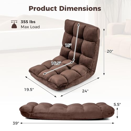 Image of COSTWAY Floor Chair, Video Gaming Chairs with Back Support | Adjustable 14-Position, Alloy Steel Frame, Lazy Sofa Lounge Recliner for Adults Kids (Chocolate)