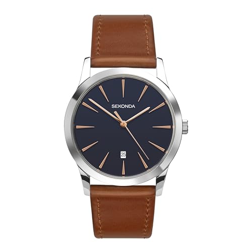 Sekonda - Sekonda Mens Quartz Watch, Analogue Classic Display and Tan PU Strap 1559.27 - -4%