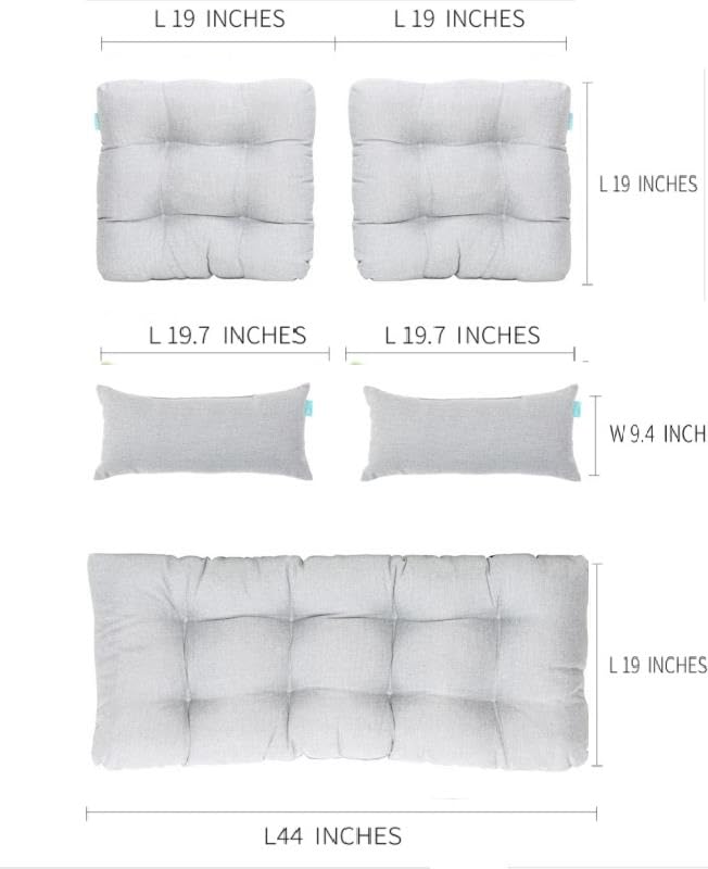 Image of QILLOWAY Outdoor Wicker Cushion Set of 5 - Waterproof Fade Resistant Patio Furniture Cushions, Loveseat 2 U-Shape 2 Lumbar Pillows for Porch, Bench, Backyard, Garden, Gray,White