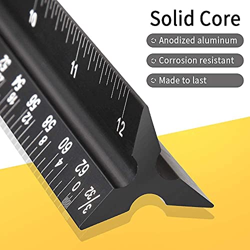 Exr 30cm Architectural and Engineering Imperial Scale Ruler Set - Laser-Etched Aluminum Triangular Drafting Tool - for Architect and Civil Engineer Blueprints - Standard Metal Ruler Included