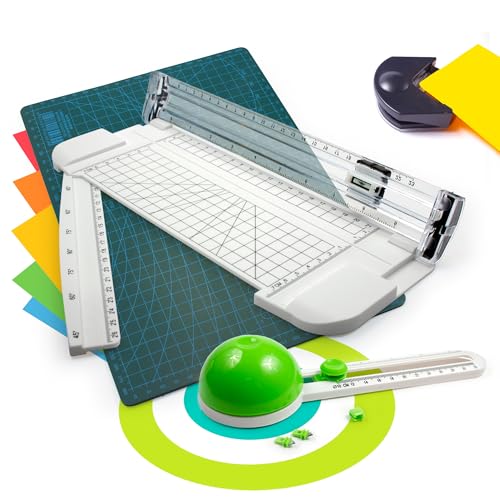 Kit Guillotina de Papel A4 con Cortadora Circular - Cortador Preciso para Scrapbooking y Manualidades - Incluye Alfombrilla de Corte - Cortadora Guillotina de Papel para Proyectos Creativos.