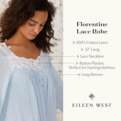 Image of Eileen West Queen Anne's Lace Womens Sleepwear & Loungewear - Florentine Lace Collection - 100% Long Sleeve Soft Long Robe