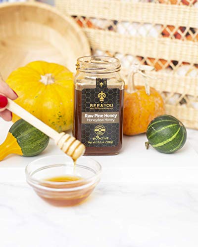 Bee And You Pine Honey - Honeydew Honey, Exotic Taste, Raw, Wild-Crafted, Unprocessed- Rich In Active Enzymes, Paleo, Gluten-Free (10.6 Oz) #TOP4