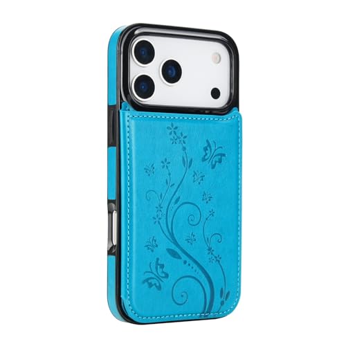 Étui en cuir iPhone 17 bleu avec arrière rigide de haute qualité