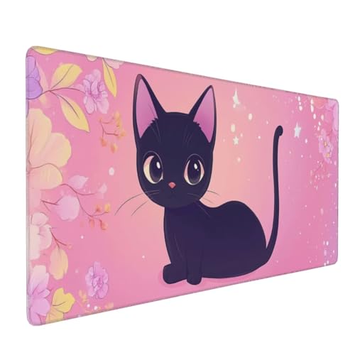 Tapis de Souris de Jeu, 900x500x3mm XXL Tapis Souris Gaming Grande, Améliore la précision et la Vitesse, Bureau Antidérapant Étanche, sous Main à Bords Cousus pour Gamer,Ordinateur Chat Mignon J-6521