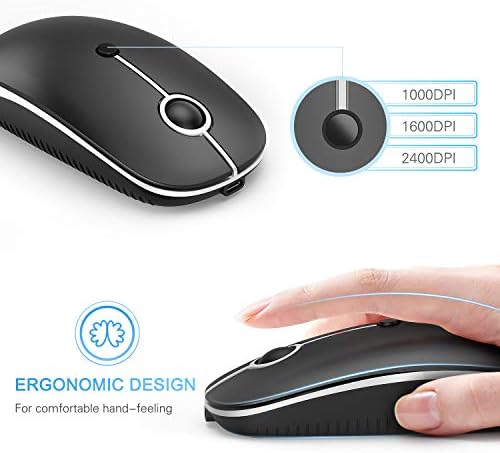 Type C Dual Mode 2.4G Wireless USB C Cordless Mouse with Nano USB and Type C Receiver Compatible with PC, Laptop, MacBook and All Type C Devices (Black and Silver)