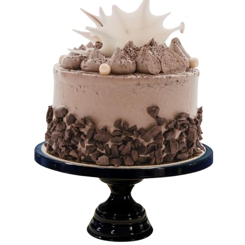 Image of Black Metal Cake Stand Pedestal | Round Non-Revolving 9 inch Diameter by 5 inch Height Dessert Display | Sturdy Cake Holder for Birthday, Wedding, Anniversary & Party Decor