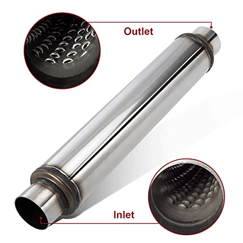 Upower 2.5 Inch Inlet Exhaust Muffler 2 1/2" Resonator Muffler 3.5" Round 18" Body Length 22" Overall Length Stainless Moderate Sound Universal Exhaust Resonator - Thumbnail 6