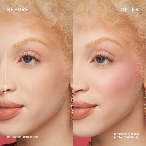 NYX Professional Makeup Buttermelt Blush, róż, kremowa tekstura z masłem shea, masłem migdałowym i masłem mango, łatwe do wymieszania, dla uzyskania świeżego wyglądu, kolor: 02 Butta Together