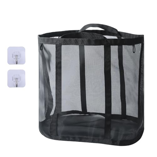 ランドリーバッグ 洗濯かご 洗濯カゴ 折りたたみ ランドリーバスケット メッシュ 大容量 おしゃれ 通気性 超軽量 洗濯バッグ 洗濯物入れ せんたくものかご フック付き 持ち手付き 持ち運び可能 家庭用 脱衣所収納 旅行 キャンプ laundry bag （ブラック１PCS)