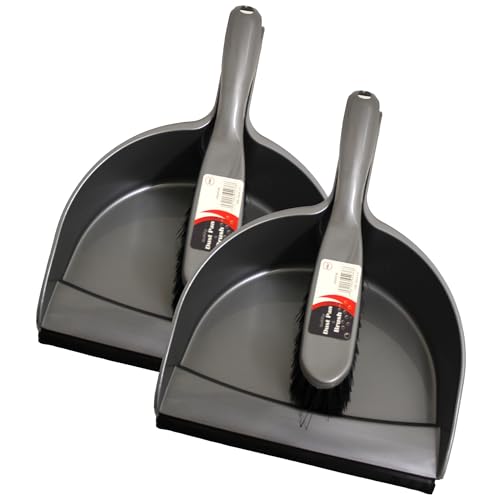 KMJ Gray Dustpan and Brush Sets 2 Pack, Portable Cleaning Brush and Dustpan-Durable Bristles & Easy Sweep with Rubber Blade- Lightweight Broom and Dustpan Set-Compact Storage Brush and Pan Set