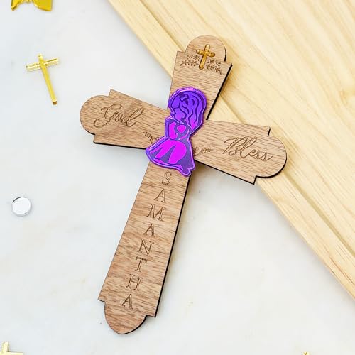 Personalized First Communion Favor | Personalized Wood Cross | Religious Keepsake Baptism Gifts | Wood Sign Personalized Baptism Cross For Girls and Boys | First Communion Gifts | Holy Communion Gifts