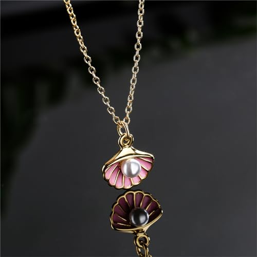 Seashell Pearl Pendant Necklace Gold Plated Boho Enamel Pink Blue Scallop Sea Shell Starfish Ocean Animal Chain Necklace for Women Hawaiian Summer Beach Holiday Fashion Jewelry Gifts3