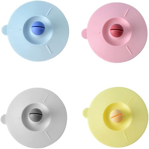 4 tapas de silicona para tazas de grado alimenticio, herméticas, tapa de vaso de vidrio antipolvo con soporte para cuchara para café y té, color