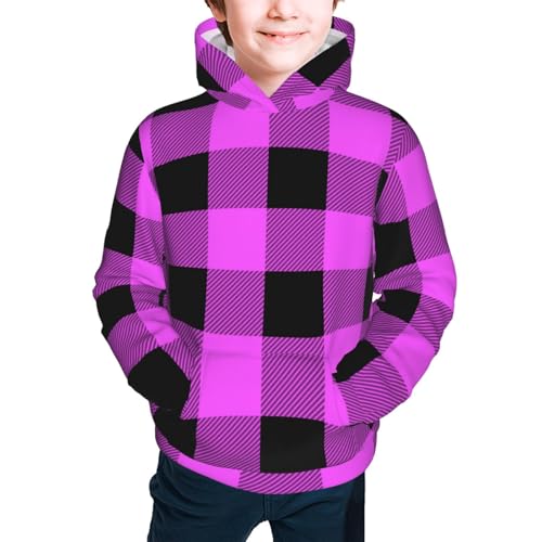 Purple Black Buffalo Plaid Kids Pullover Hoodies Boys Sweatshirts Girls Athletic Clothes with Pocket2