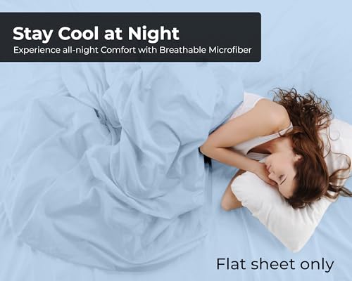 Image of Royale Linens Full Flat Sheet - Ultra Soft Brushed 1800 Microfiber Flat Sheets Only - Wrinkle Free & Stain Resistant - Hotel Quality Top Sheet for Bed (Full, Lake Blue)