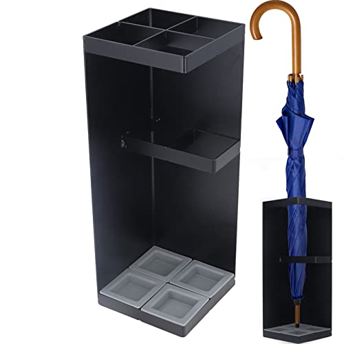 Soporte de almacenamiento de paraguas Soporte de paraguas Soporte de paraguas de interior Estante para entrada Minimalista Robusto Soporte de paraguas inteligente con bandeja de goteo (Negro)
