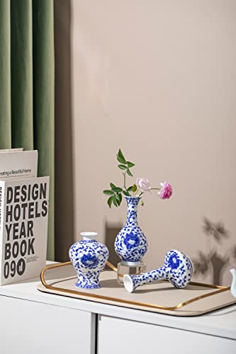 Blue And White Small Bud Vase Set, 3 Petite Vases For Window Sill, Idea Shelf Décor And Coffee Table Décor #TOP5