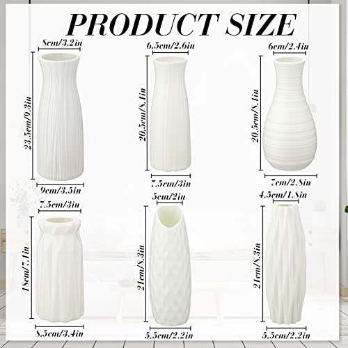 Inbagi 6 Pack White Plastic Flower Vases Bulk For Centerpieces Tall Bud Vase Decorative Ceramic Look Plastic Flower Vase Small Unbreakable Vase For Living Room Wedding Table Flowers Decor, 6 Styles #TOP1