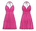 R.Vivimos Womens Summer Halter Deep V Neck Sexy Patchwork Mini Short Dresses (Small, Hot Pink)