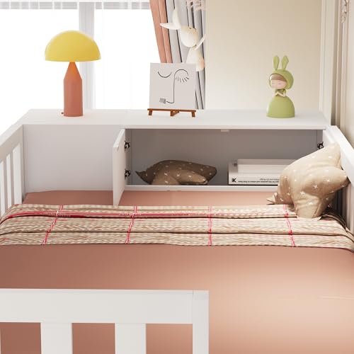 Hochbett 90x200 cm mit Schubladen & Regalen | Weiß | Massivholzbett für kleine Räume | Organisationslösung | Ohne Matratze – Bild 7