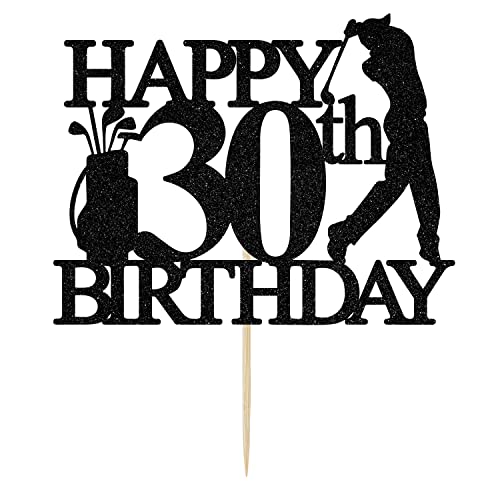 Happy 30Th Birthday Cake Topper, Golf Theme 30Th Birthday Cake Decor, Golf Fans 30 Year Old Party Decorations For Men Black Glitter #TOP1