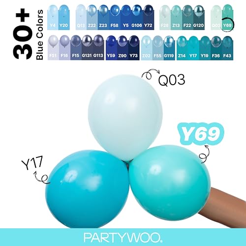 Image of PartyWoo Teal Balloons 100pcs Different Sizes Pack of 18 12 10 5 Inch Turquoise Dark Teal Balloon Arch Kit for Baby Shower Gender Reveal Graduation Mermaid Birthday Pool Party Decorations Blue-Y69