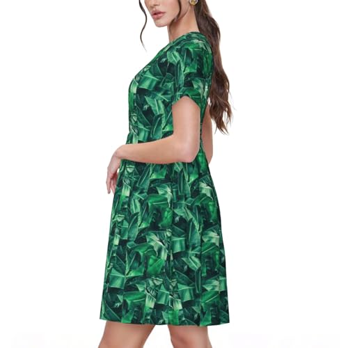 Robe d'été imprimé feuilles de bananier tropicales fluide