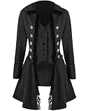 Damen Mittelalter Viktorianische Steampunk Knopf Korsett Frack Jacke, Vintage Renaissance Gothic Smoking Uniform Retro Erwachsene Halloween Pirat Cosplay Kostüme Outfits (L, Schwarz)