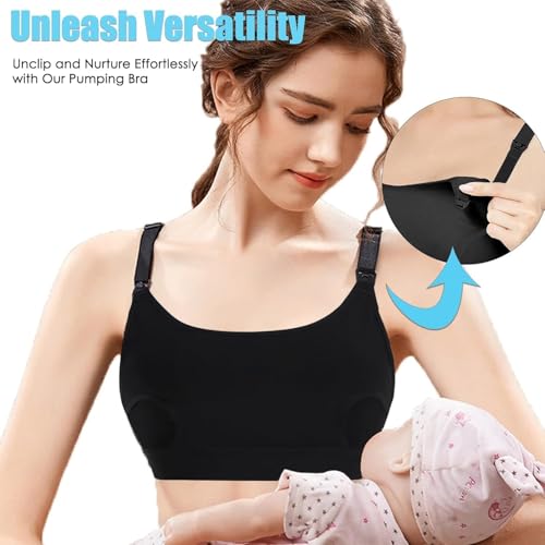 Image of Hands Free Pumping Bra Hands-Free Breast Pump Bra Nursing Bras for Pumping Adjustable Breast-Pumps Holding and Nursing Bra (Black, Small)