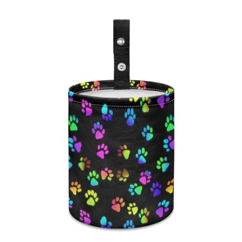 Image of Renewold Waterproof Car Trash Can Multicolor Dog Paws Print Organizer Adjustable Foldable Garbage Can Multipurpose Trash Bin for Car Front and Back Seat Camping Picnicing Travel Beach Storage Bag