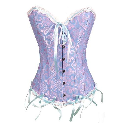 Espartilho Top Cicilin Overbust vintage com cadarço e fio dental, Azul, L