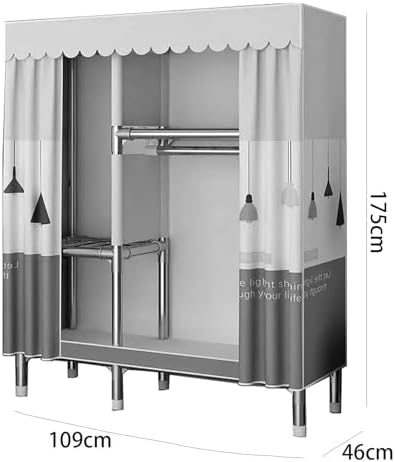 Portable Folding Cloth Metal Wardrobe Organizer Rack for Bedroom Hotel Study Household Storage Solution (109X46X175CM)