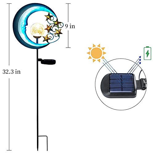 EPROSMIN Stars Moon Solar Lights Outdoor - Solar Powered Garden Lights Decorative Crackle Glass Globe Led Waterproof Landscape Lighting for Pathway,Yard,Lawn,Patio