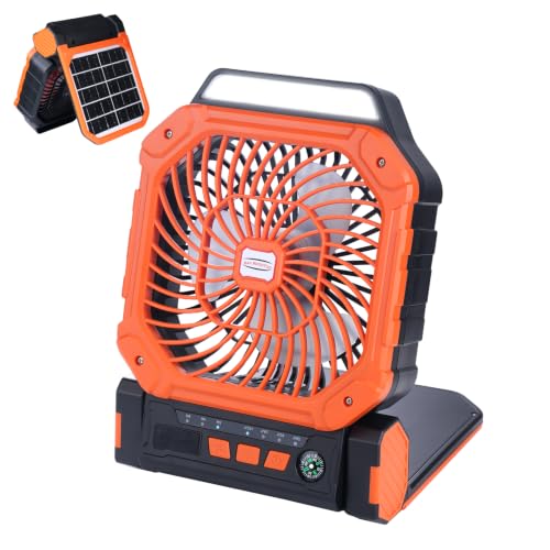YIYOBEATFO Solar-Powered Camping Fan 10400mAh Rechargeable Battery Operated Portable LED Lantern Timer Phone Charging and Eco-Friendly Fan for Camping Fishing Power Outage Travel