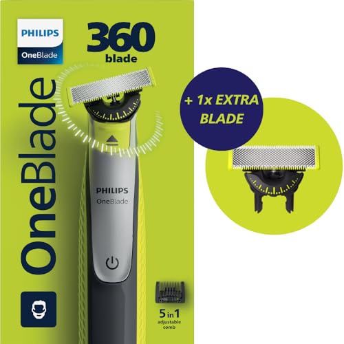 Philips OneBlade 360 Face, Authentic Hybrid Electric Beard Trimmer & Shaver with 360 Blade Innovation. Incl. 1x 360 Blade, 1 x Extra 360 Blade (8 Month Supply), 5-in-1 Adjustable Comb, Model QP2734/30 - Image 2