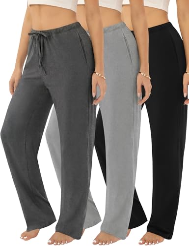 JOYLADY 3-Pack Womens Pajama Pants with Drawstring, Soft Sleep & Lounge Pants, Set A-M