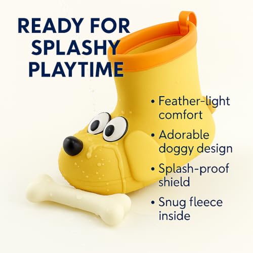 Toddler Rain Boots – Premium Rubber Kids Rain Boots for Boys & Girls with Non-Slip Soles – Children's EVA Outdoor Shoes - Beige Doggy Paw Design3