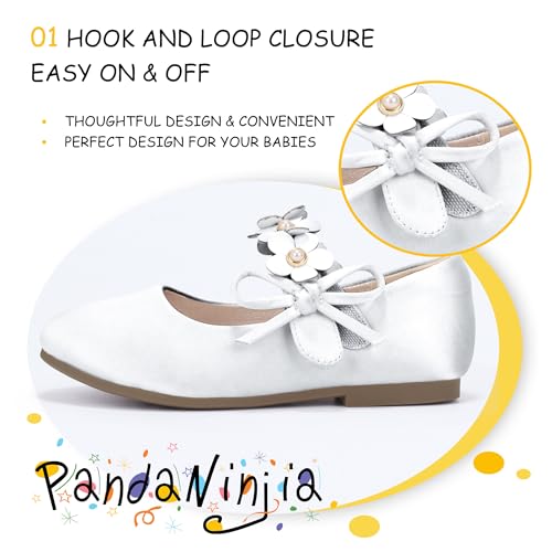 PANDANINJIA Toddler Girls Dress Shoes Flower Girl Flats Pearls Bow Mary Jane Wedding Party Ivory Shoes Flora Size 12(Ivory Silk,12 M US Little Kid) by PANDANINJIA - Used condition - Image 4