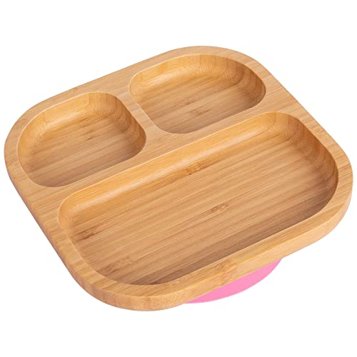 Tiny Dining Baby Plate with Suction Cup - Segmented - Pink - Divided Non-Slip Bamboo Self-Feeding Baby Weaning Plate for Babies, Toddlers, Children