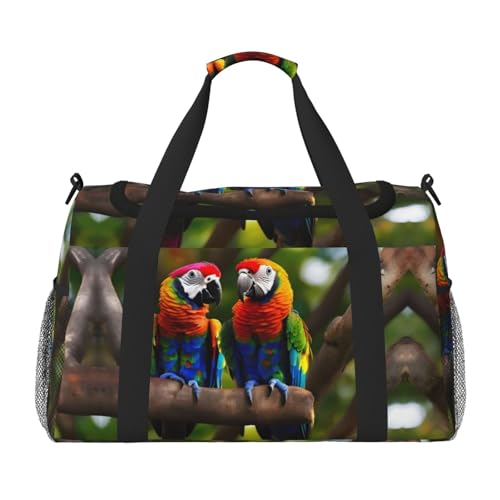 Sac de sport noir motif perroquet exotique grand compartiment