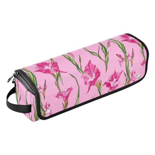 Bolsa de viaje para herramientas de cabello Hot Pink Nature Gladiolus Flowers para mujer con tapete resistente al calor y portátil impermeable para planchas, alisadores y rizadores